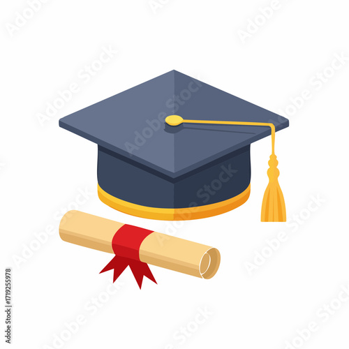 Symbol of Achievement: A graphic captures the essence of academic success with a graduation cap and a diploma scroll, representing education's culmination and promise.