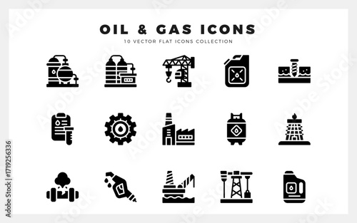 15 Oil and Gas Industry Glyph icons pack. vector illustration.