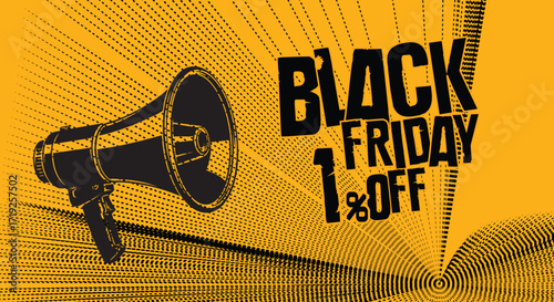 Black friday sale announcement with megaphone advertising discounts