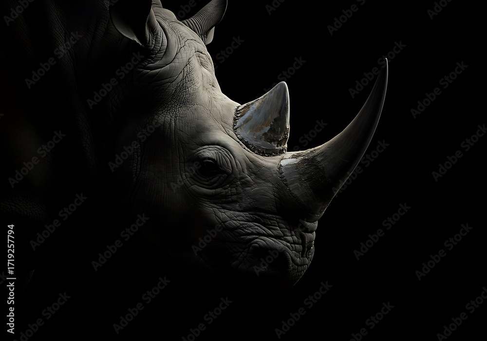 Fototapeta premium Rhino profile closeup dark background