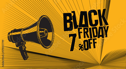 Black friday sale announcement with megaphone advertising discounts