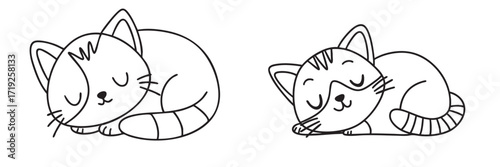Cute Sleeping Cats in Doodle Style. Hand drawn Vector Art