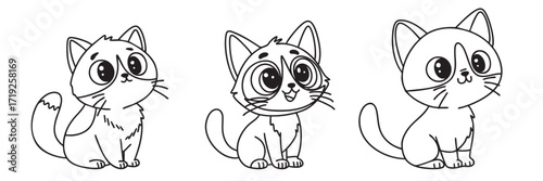 Cute Outline Cats. Hand drawn Vector Art