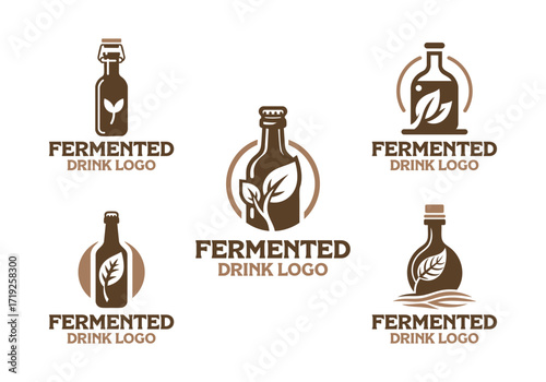 5 Fermented Drink Logo Set Health and Wellness Beverage Branding