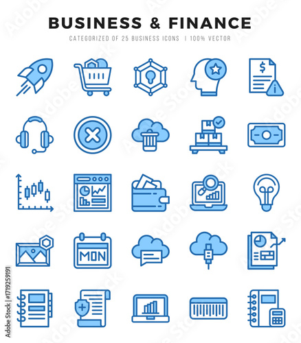 Business & Finance Icons bundle. Two Color style Icons. Vector illustration.