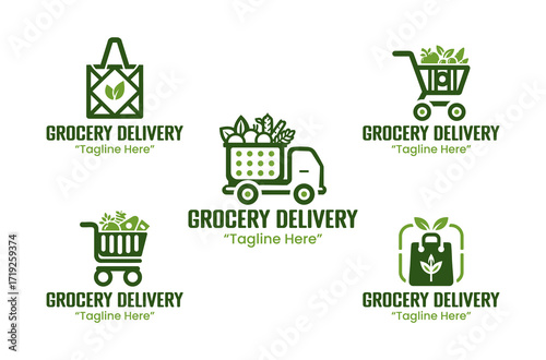 5 Grocery Delivery Logo Set Efficient and Modern Branding Collection