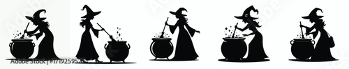 vector silhouette of a witch stirring a halloween potion