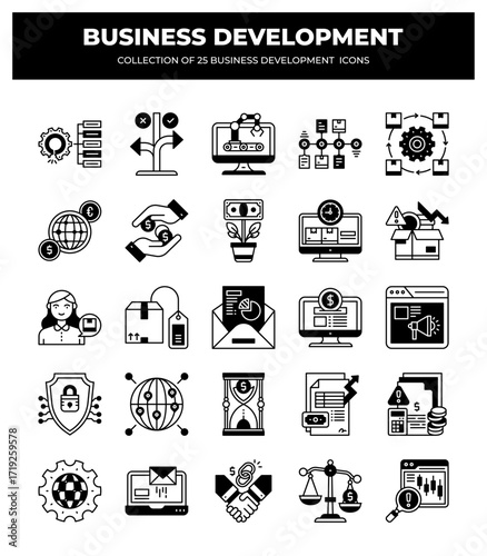 Collection of 25 Business Development Icons: Boost Your Business Growth Strategy