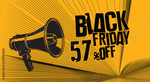 Black friday sale announcement with megaphone advertising discounts