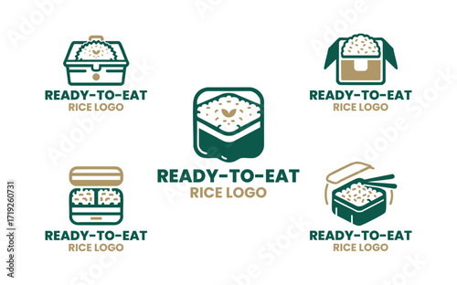 5 Ready to Eat Rice Logo Set Professional Convenient Food Branding Collection