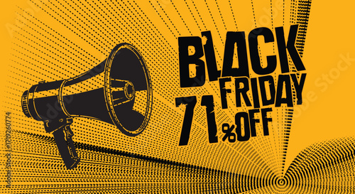 Black friday sale announcement with megaphone advertising discounts