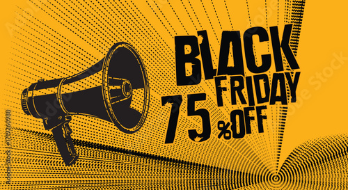 Black friday sale announcement with megaphone advertising discounts