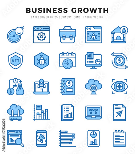 Set of Business Growth Icons. Simple line art style icons pack.