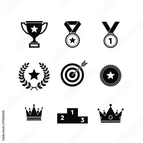 Achievement Icons: Trophies, Medals, Crowns, and Awards badge celebration champion championship first place goal gold podium prize