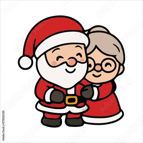 Cute Christmas Couple Santa and Mrs. Claus Illustration