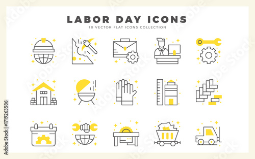 15 Labor Day Two Color icon pack. vector illustration.