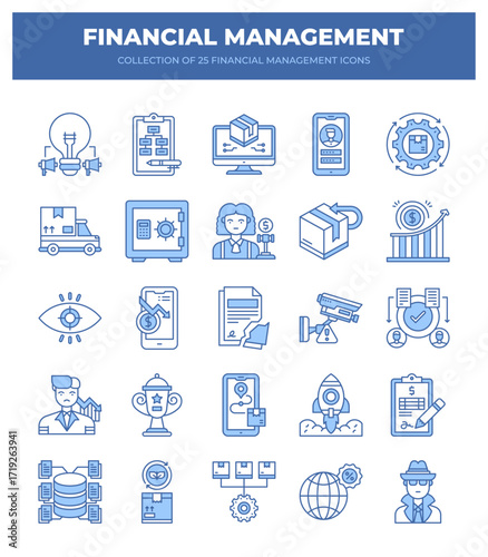 Financial Management Icons. A Collection of 25 Essential Business Icons