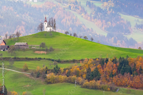 Church on top of the hill in Slovenia countryside