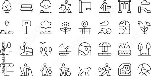 Collection of park and outdoor activity line art icons vector