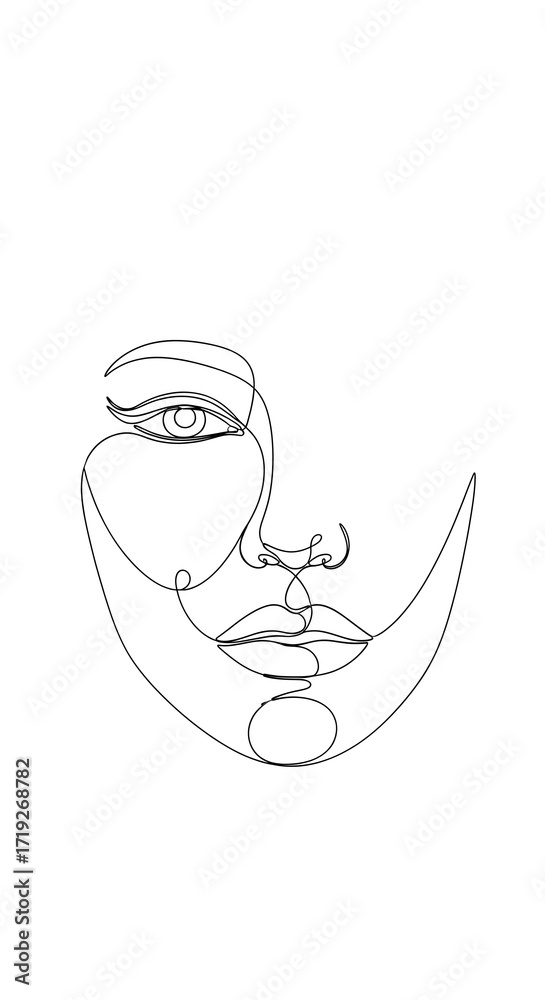 Obraz premium A minimalist line art drawing of a woman's face, focusing on the eye, nose, and lips.