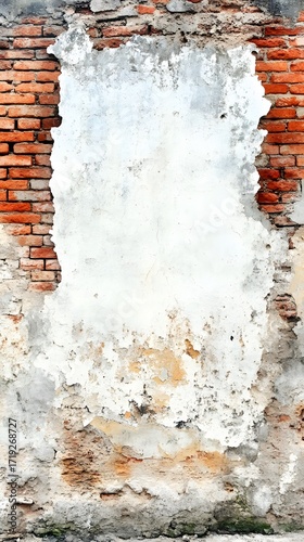 Aged Brick Wall Texture with Peeling Plaster Background
