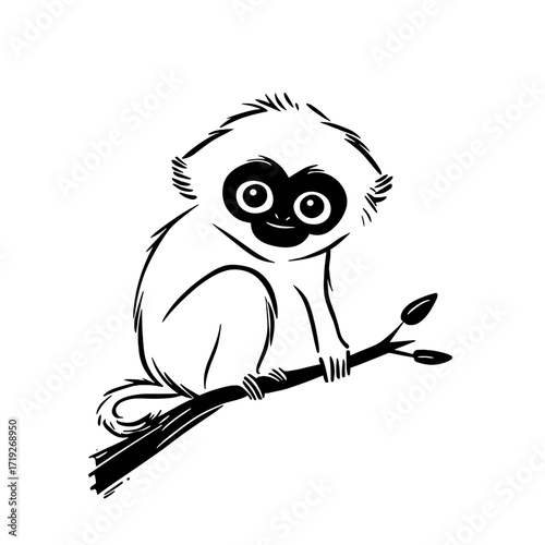 Gibbon. Gibbon simple black and white line art vector logo