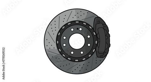 Automotive Disc Brake with Calipers, Gray and Black Design