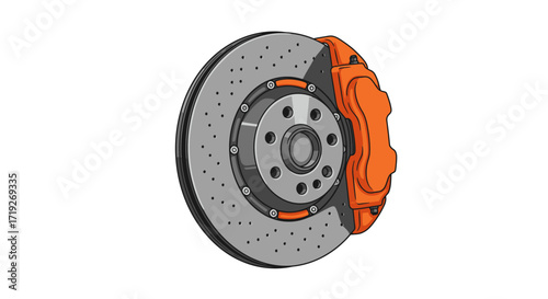 Detailed Illustration of a Car Brake Disc and Caliper