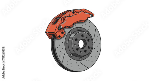 Detailed Illustration of a Car Brake Disc and Caliper Assembly