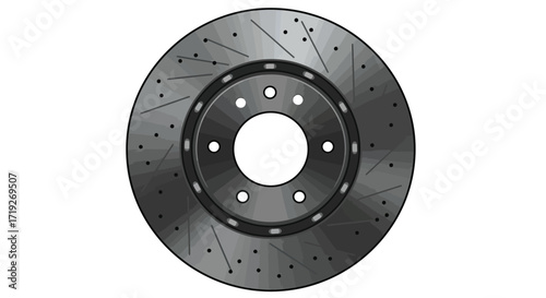 Gray Automotive Disc Brake Rotor with Radial Grooves and Mounting Holes