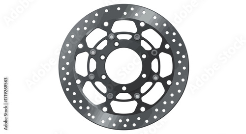 Gray Metallic Motorcycle Brake Disc with Ventilation Holes and Rivets