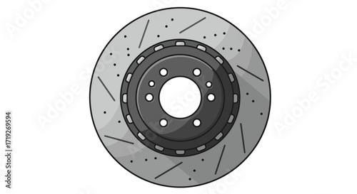 Gray Slotted and Drilled Brake Disc Rotor Illustration