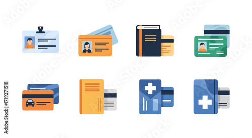 Identification cards and documents variety.