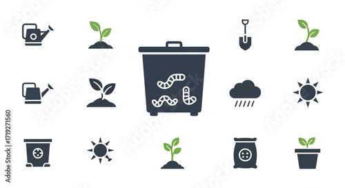 Gardening and Composting Icons Set.