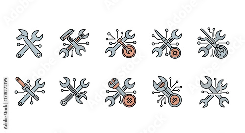Set of Technology Repair and Maintenance Tool Icons.