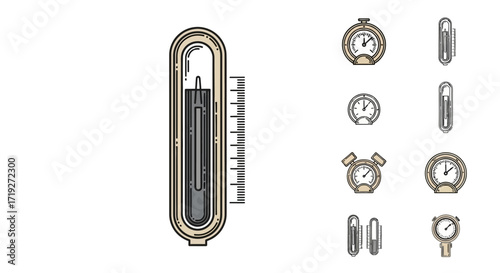 Vintage Timekeeping Devices - Barometer, Stopwatches, and Clocks.