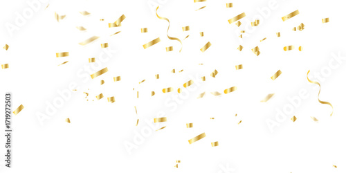  celebratory display of golden confetti  and streamers falling against a white background backdrop perfect for adding a celebratory touch to any design or project.