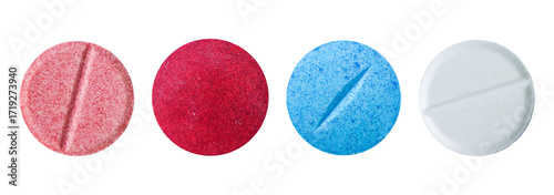 collection of colorful pills isolated on white background