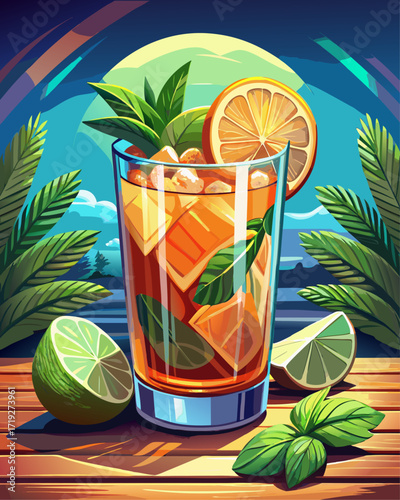 Refreshing Cocktail with Mint Leaves and Lime
