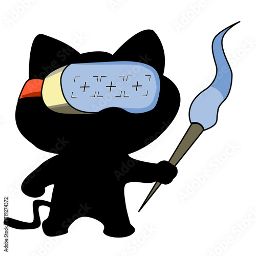 Cartoon black Wearing VR headset. Vector illustration