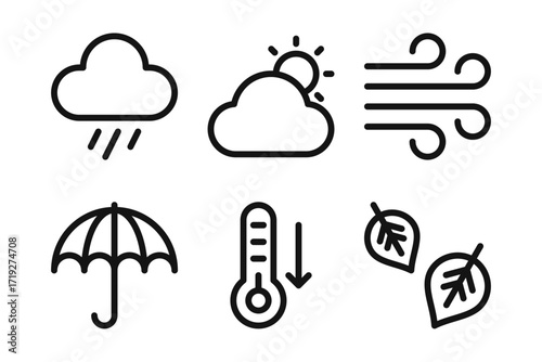 Autumn Weather Linear Icon Set - Editable Stroke : Suitable for Use in Apps, Digital Content, and Printed Materials Related to Autumn, Weather, Nature and Climate Themes.