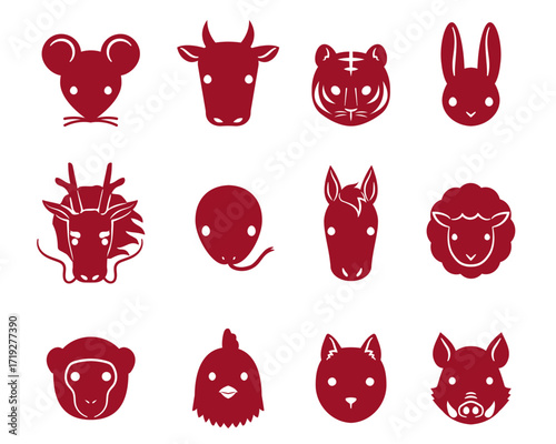 シンプルでかわいい干支のイラスト装飾セット　十二支　年賀状素材　お正月