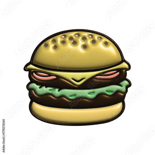 Cartoon Burger Illustration with Cheese, Lettuce, and Tomato