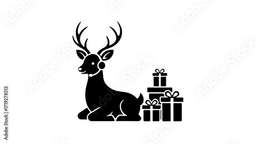 A silhouette of a Christmas reindeer waiting by the phone, waiting for a message from Santa Claus to deliver gifts.