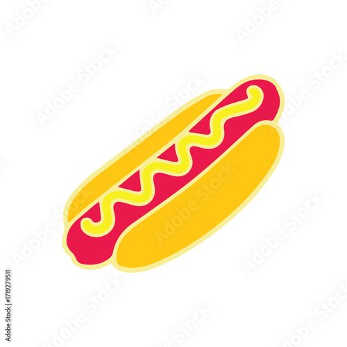 A vibrant, stylized illustration of a hot dog with mustard, perfect for food-themed designs and culinary graphics