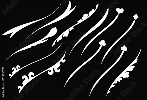 Decorative white flourishes and card suits on a stark black contrasting backdrop