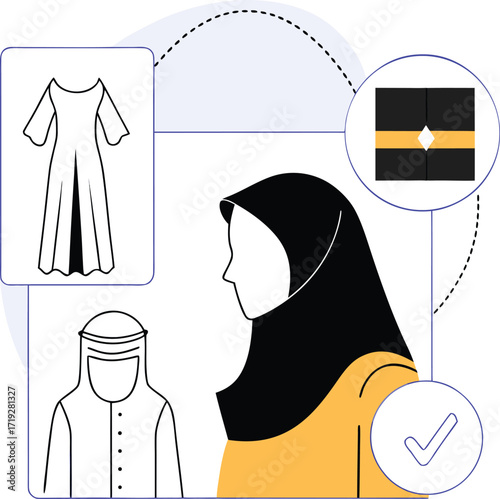 Islamic Clothing And Kaaba Symbol Flat Design Illustration muslim woman