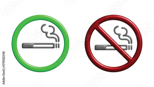 Smoking Regulations Icons Representing Permitted and Prohibited Cigarette Use in Green and Red Circles