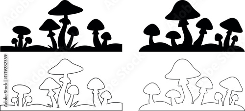 Mushroom Vector Graphic Set Black and White Line Art Illustration