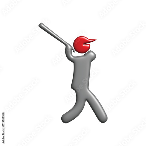 Stylized three-dimensional graphic depicting a determined player poised to swing a bat, embodying the spirit of athletic competition